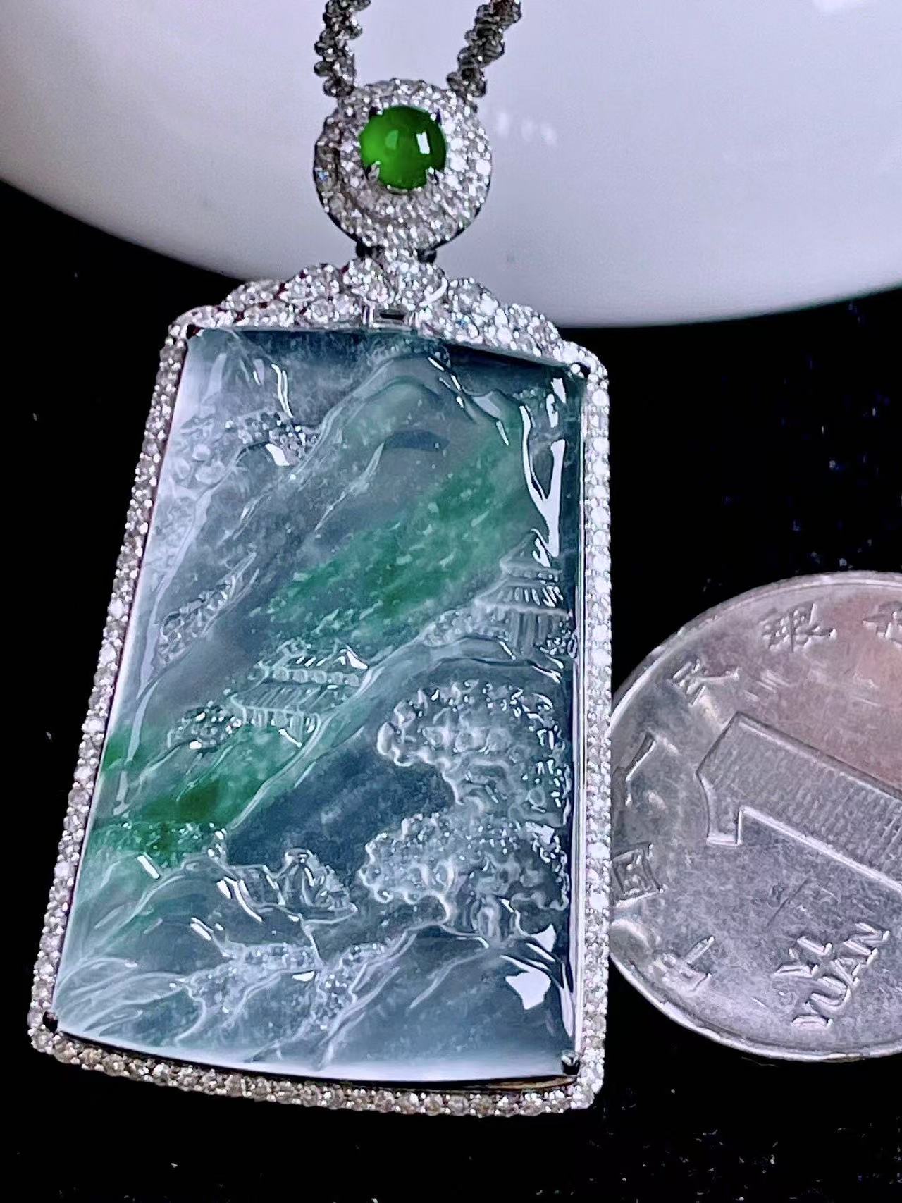 不锈钢石英质玉吊坠 金玉良缘加工定制手工雕刻镶嵌