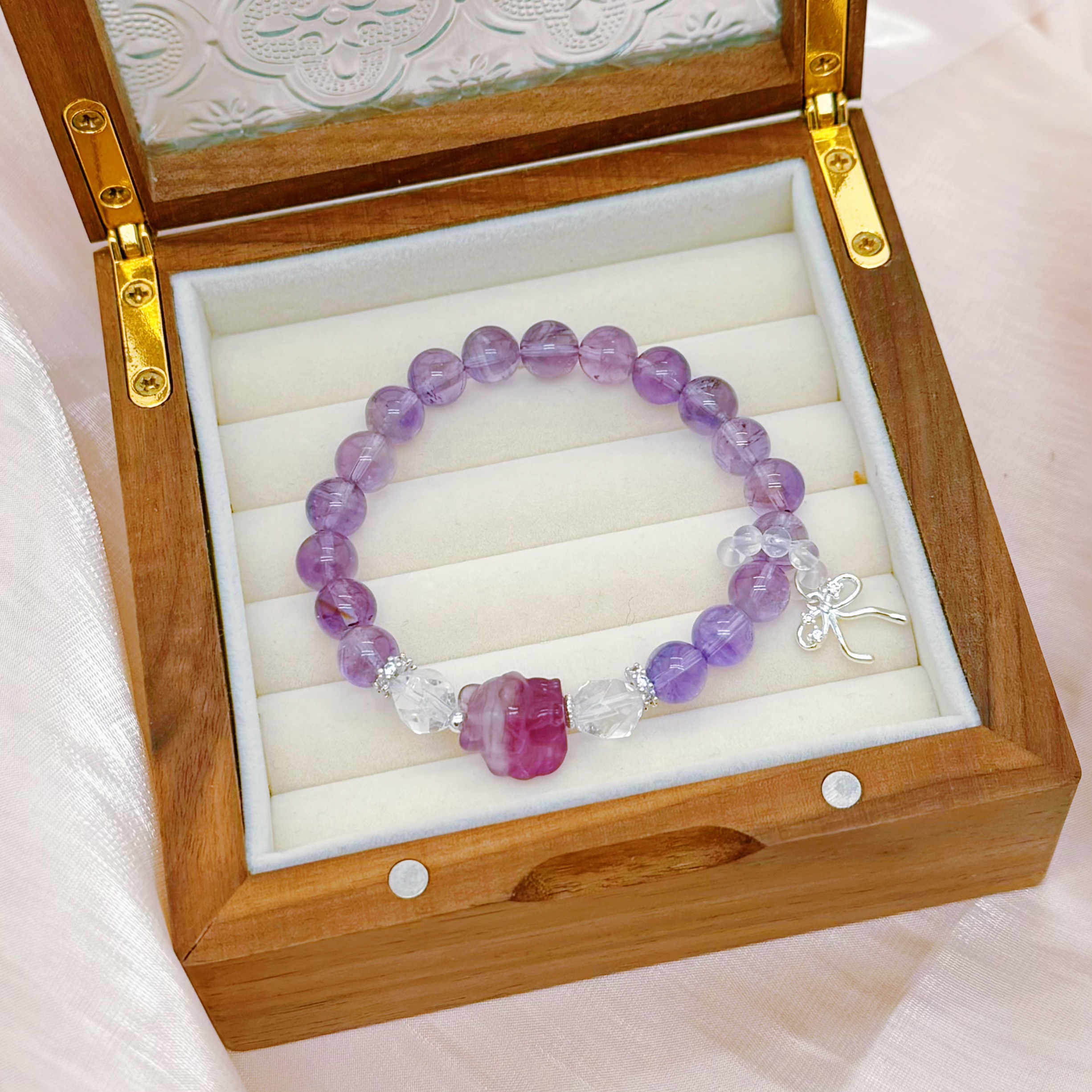 7434【紫藤】天然玻利维亚紫水晶 九尾狐 白水晶 设计款 多样性发