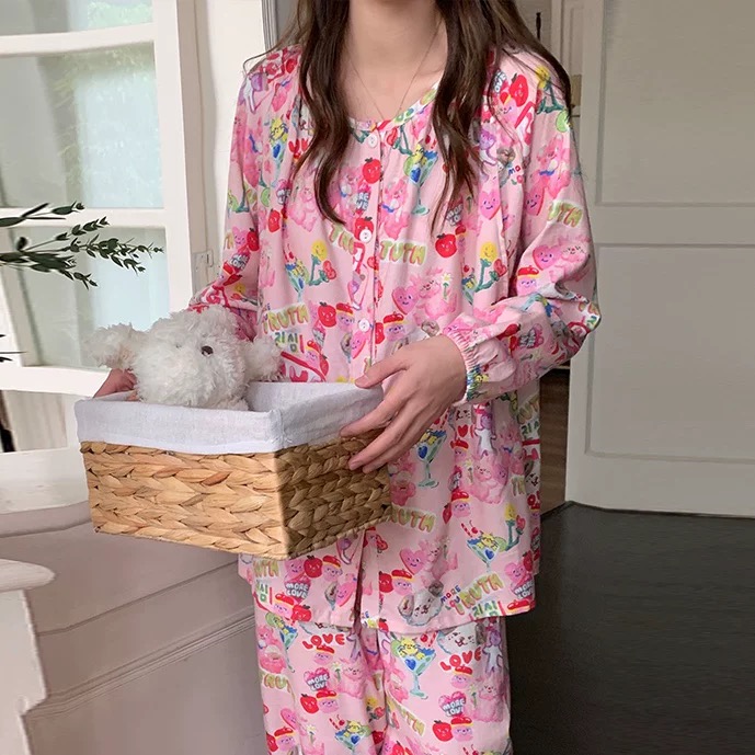 【全棉双层纱四季款】2025透气可爱睡衣时尚休闲家居服套装长袖长裤