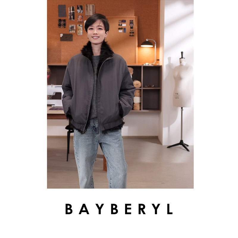 BAYBERYL老贝城市游牧*两面穿湖羊立领厚时尚外套PY5K1805-12/12