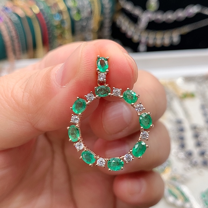 吊坠(不含链)银S925镀金镶嵌祖母绿