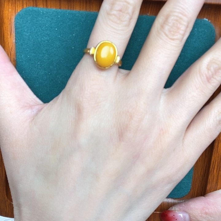 蜜蜡戒指银S925镶嵌戒指