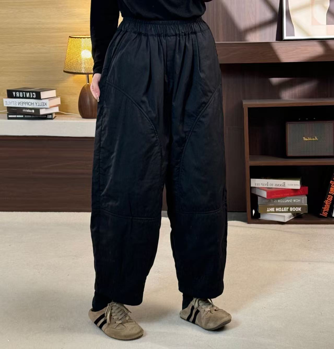 【璐璐家】2025冬季保暖加厚棉裤女松紧腰复古休闲夹棉裤哈伦裤子