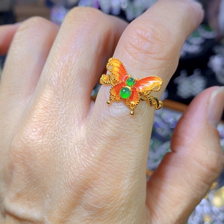 翡翠戒指银S925镶嵌天然翡翠