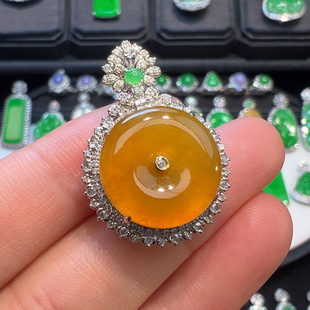 翡翠吊坠(不含链)18K金镶嵌收到货48小时鉴赏期