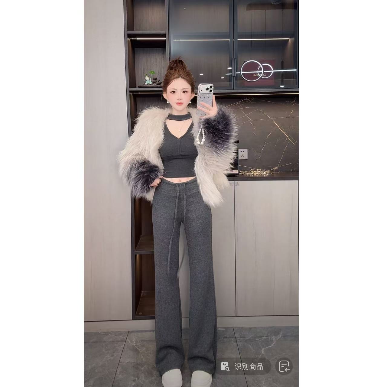 曼曼【奶皮羊绒裤】软糯加绒抽绳显瘦垂垂裤66670#