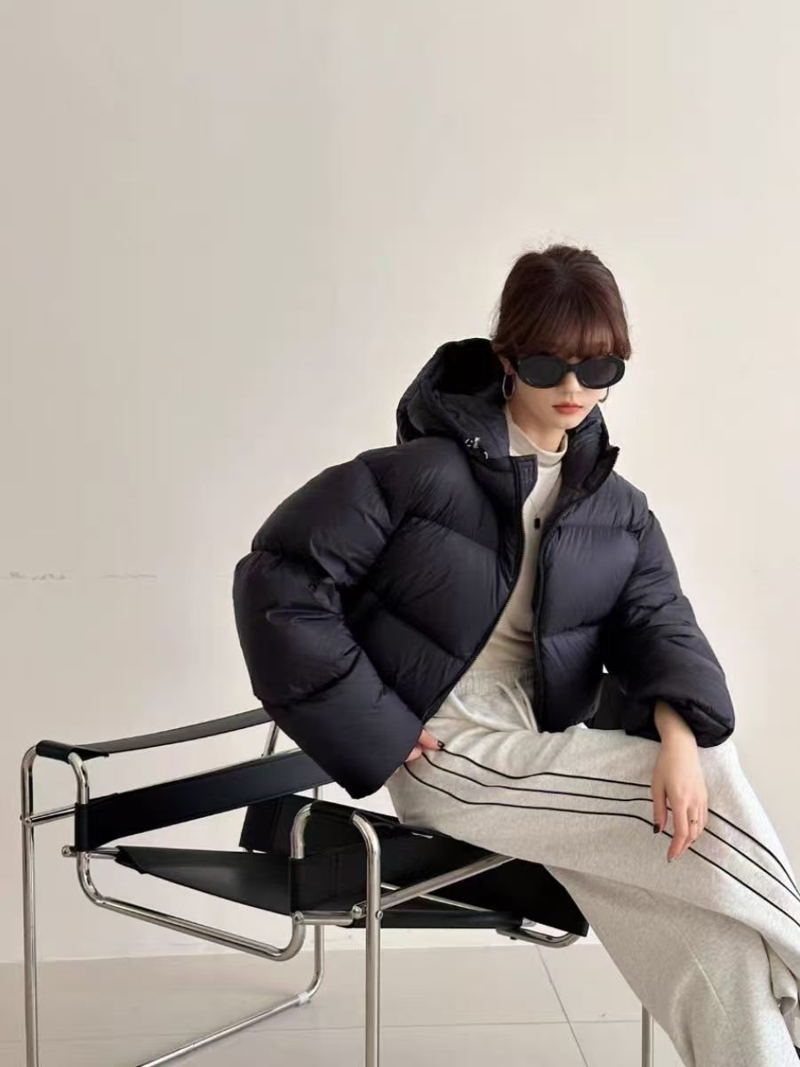 白鸭绒黑色白色米色连帽面包服2025新款羽绒服短款男女情侣外套