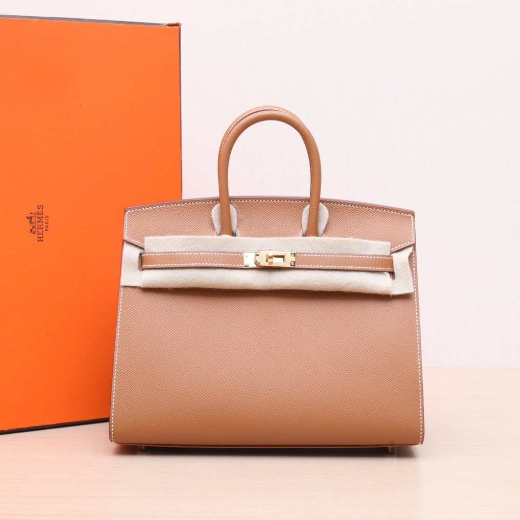 99新 Hermes/爱马仕 小花6枫Birkin 25 金棕色 Ep皮 B刻 金扣包