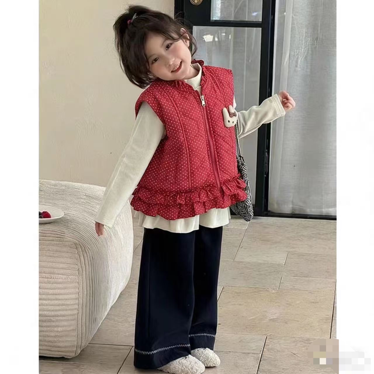 【波点花边可爱风 纯棉加绒】女童棉马甲1207037