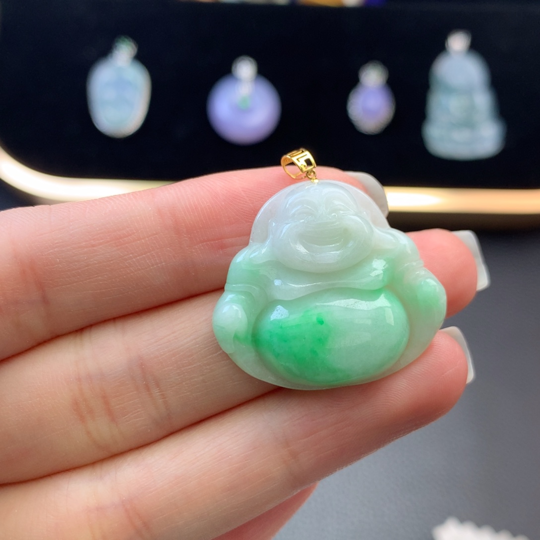 翡翠18K金镶嵌挂件48小时鉴赏期  退货不扣服务费