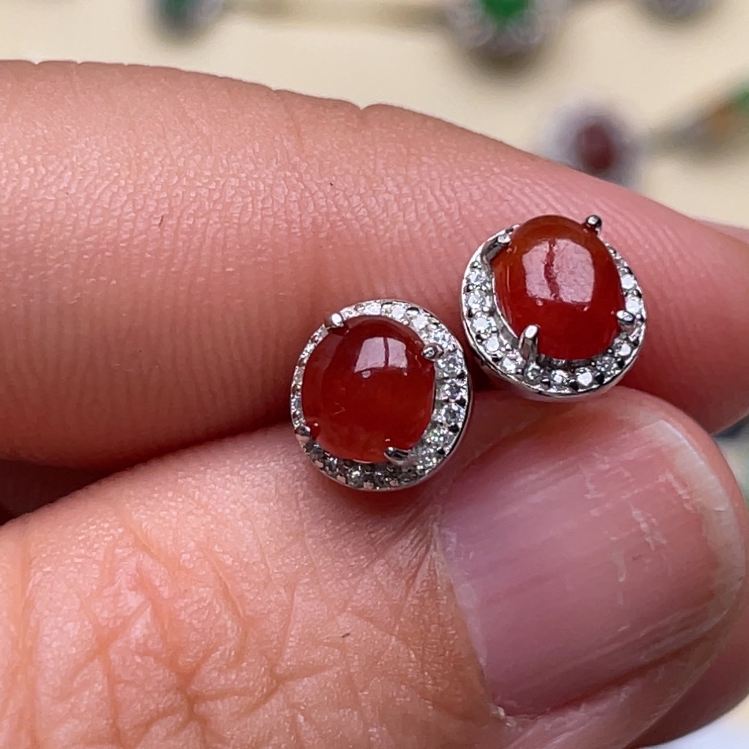 翡翠耳饰银S925镶嵌柳**儿纯天然缅甸翡翠