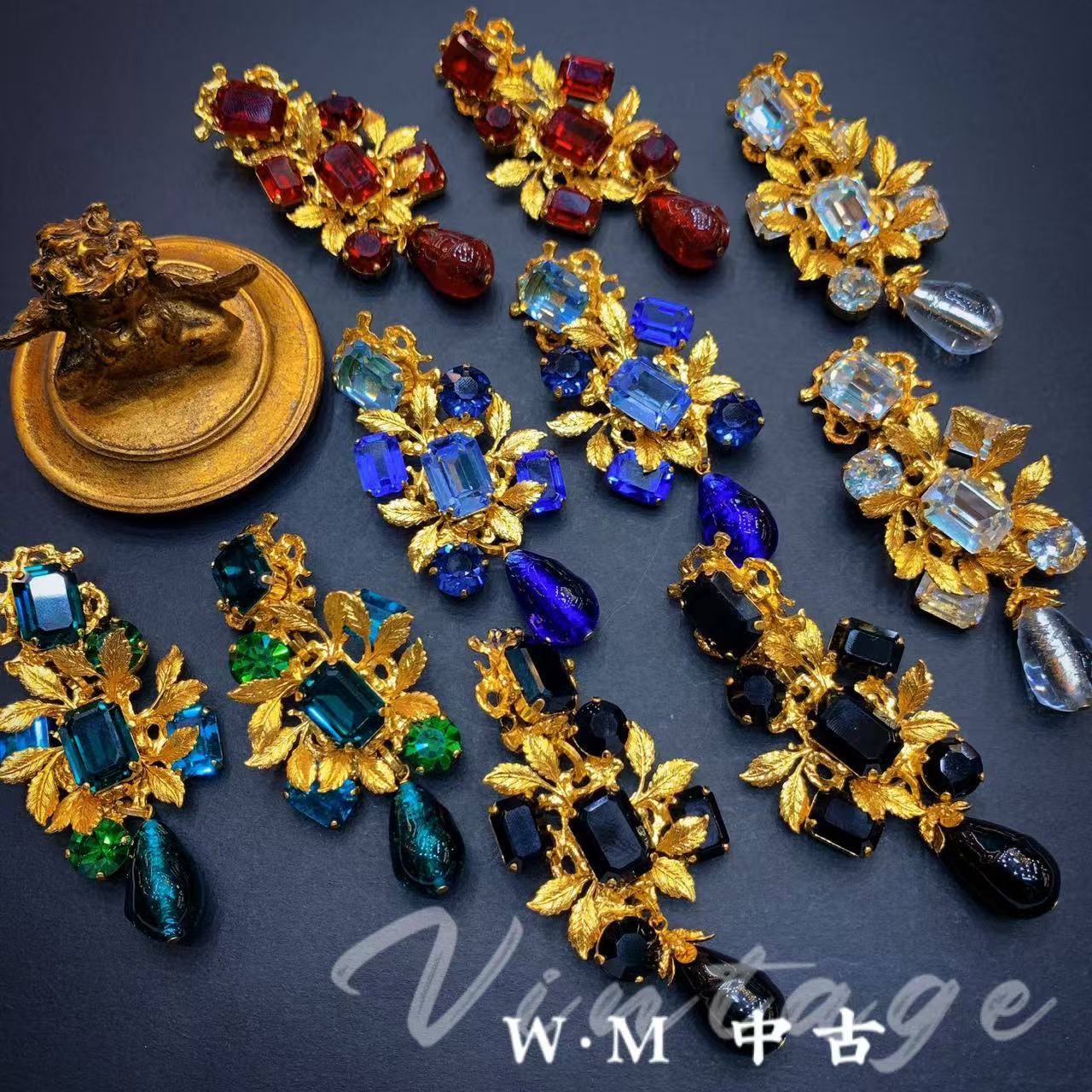 铜合金耳饰 W·M中古-Gavilane（法）扫肩耳夹（其中一款）