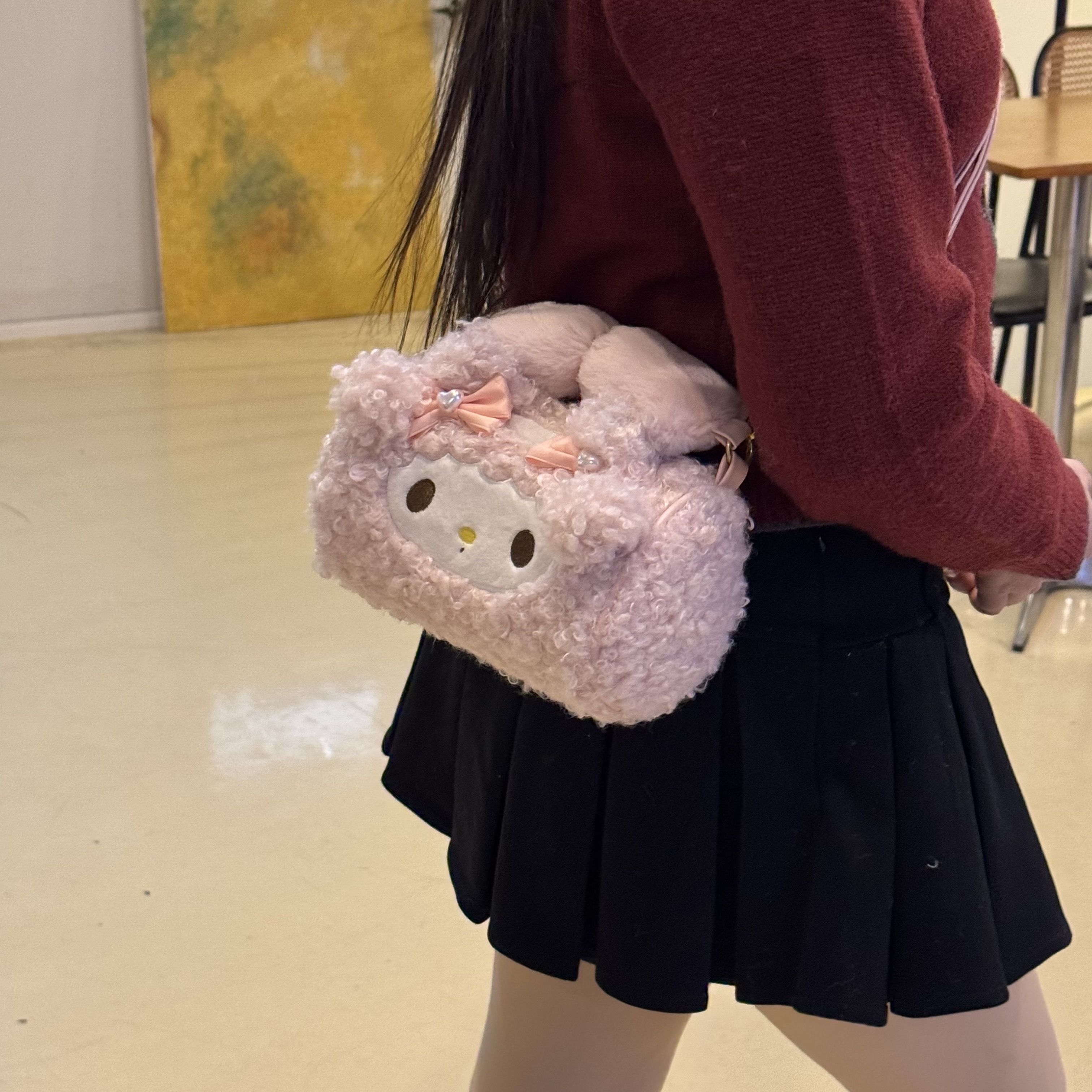 JuanJuan自制【piano小羊】小众原创可爱毛绒大容量手提包e601