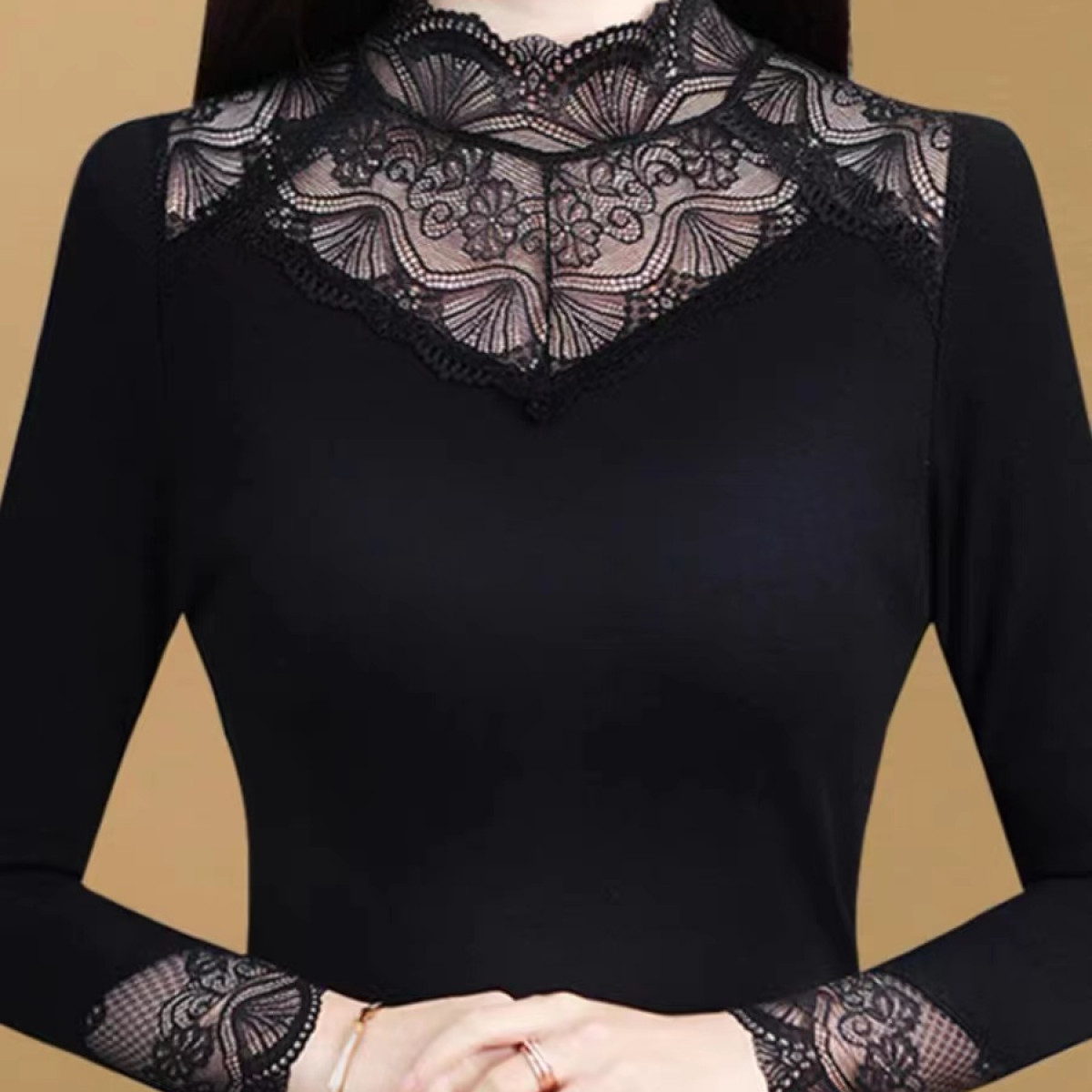 MLYGT[直播专享]蕾丝打底衫女春秋洋气2024新款内搭小衫加绒加厚