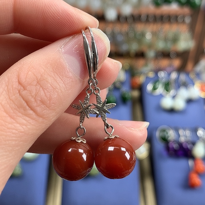 玛瑙/玉髓耳环银S925镶嵌12左右