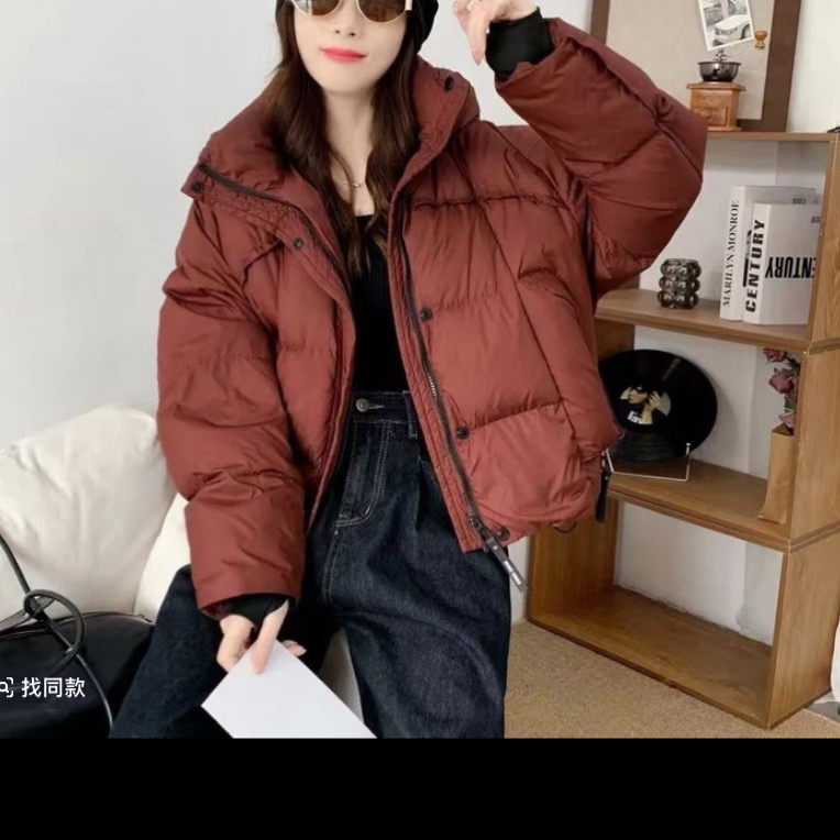 2024新款石墨烯时尚百搭泡芙短款连帽羽绒服女款外套