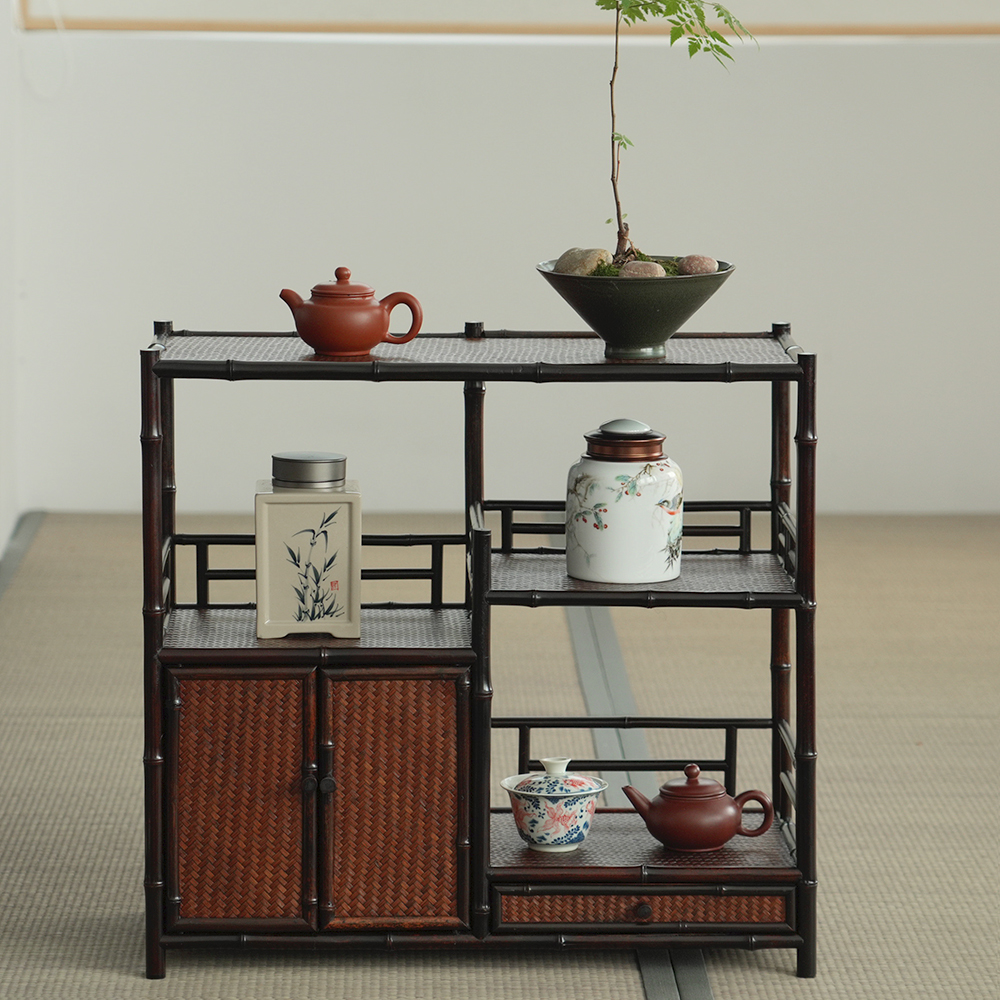  【听松】紫竹茶柜手工家用茶室茶道收纳置物架茶棚博古架
