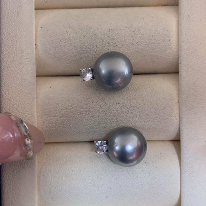 银S925镶嵌耳饰海水珍珠