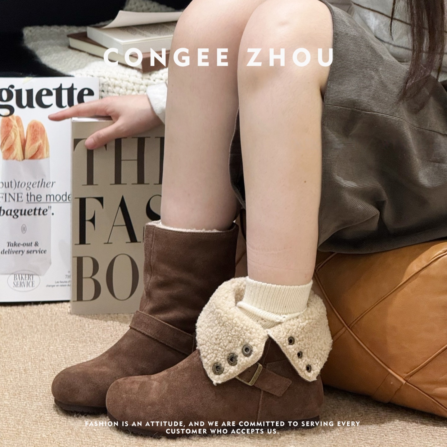 厚底冬季真皮加绒雪地靴吸震时尚女靴保暖百搭防滑两穿增高西部靴