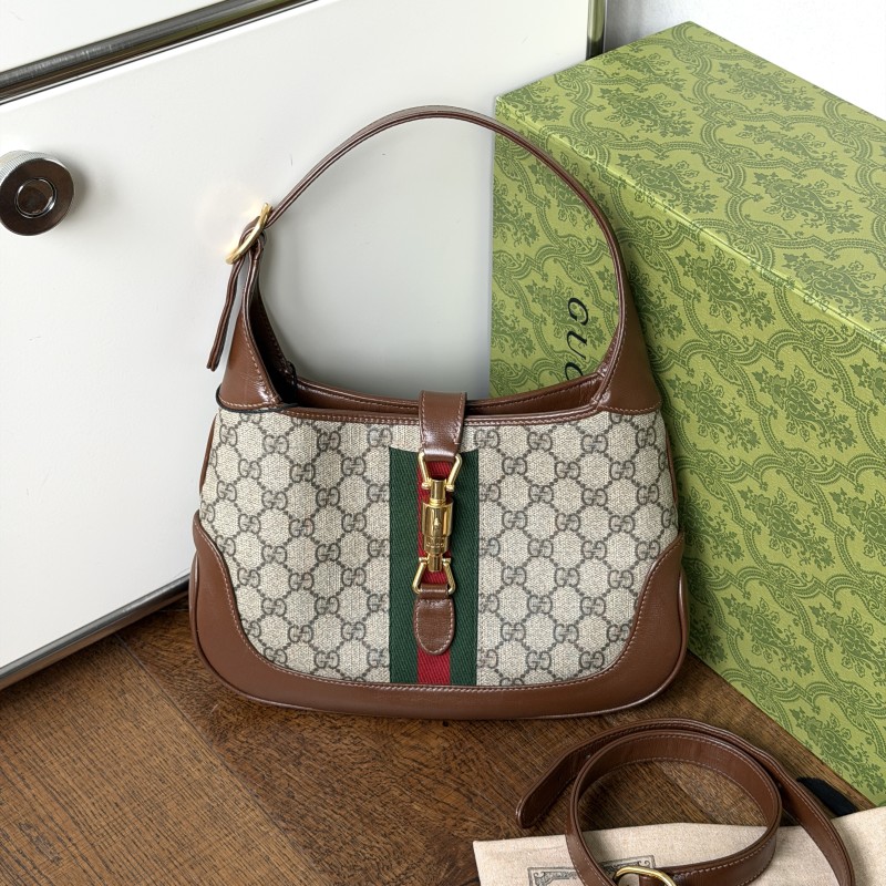 95新 GUCCI/古驰 Azul-棕色老花jackie小号手提斜挎包/50424