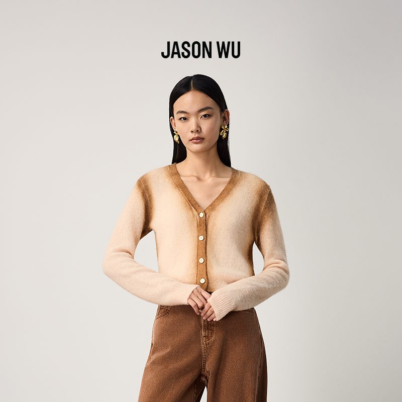 【秋季新品】JASON WU2025秋季新款V领时尚潮流毛织长袖开衫针织衫