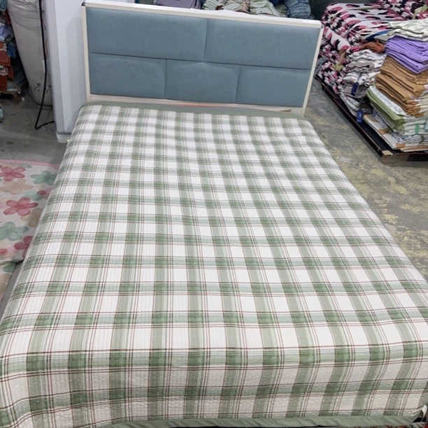 木棉宽边床盖（绿色大方格）2米✕2.3米