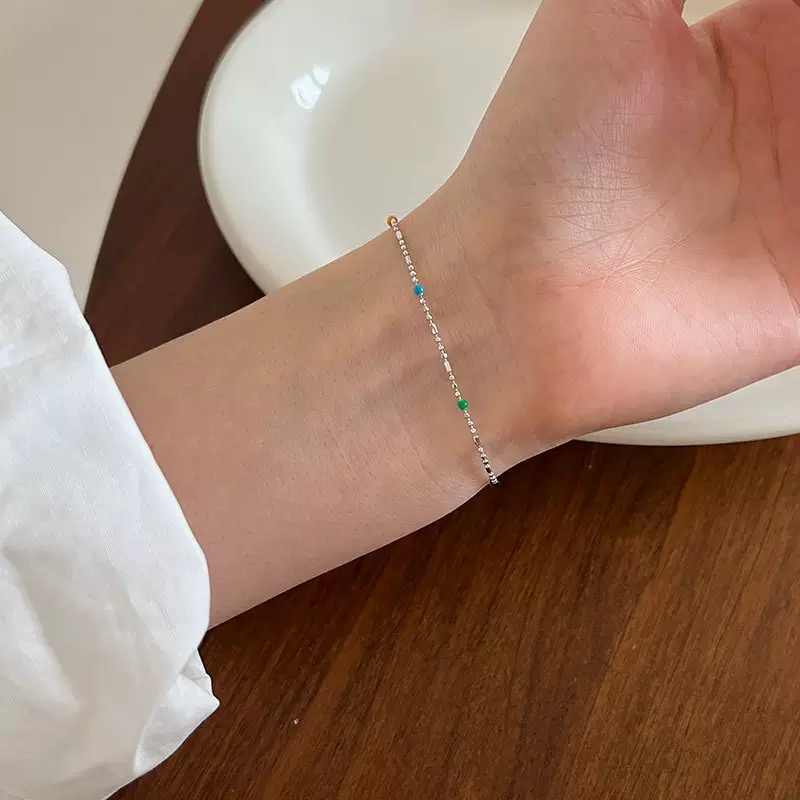 足银手链 彩虹多巴胺手链足银纯银小众简约彩色ins清新甜美精致