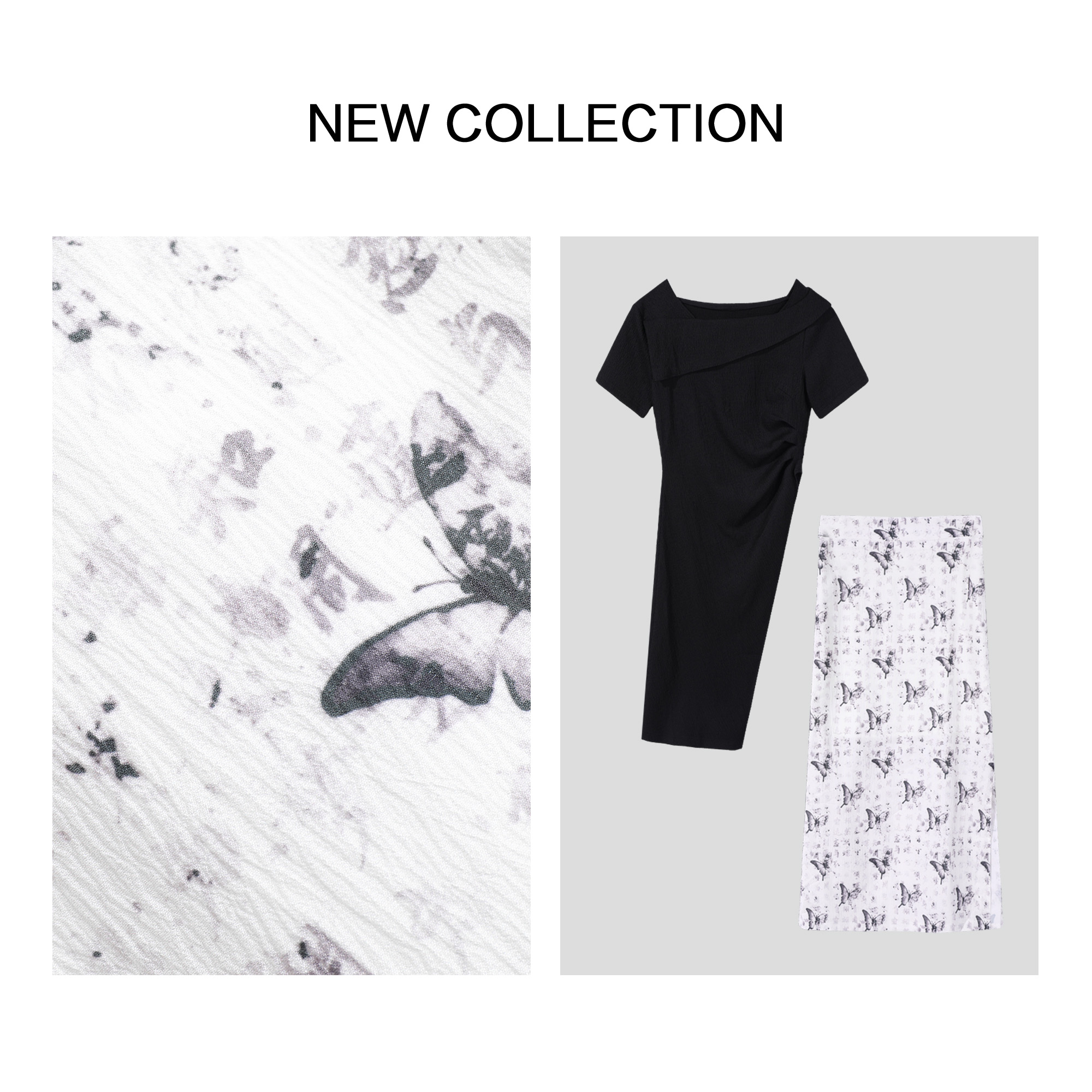 【珊珊专属】D5F26110露肩连衣裙+印花半裙套装-6110