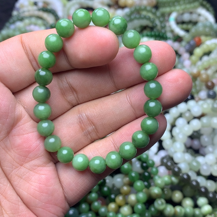 和田玉未镶嵌手串碧玉粉绿