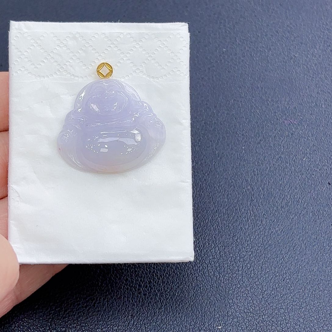 翡翠18K金镶嵌颈饰佛公吊坠