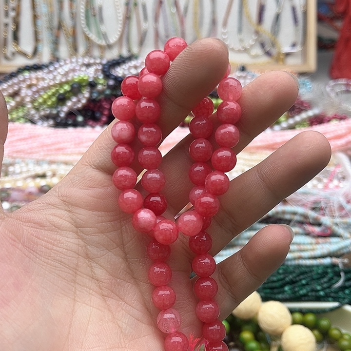 玛瑙/玉髓珠宝半成品未镶嵌一条8mm左右红纹石珠