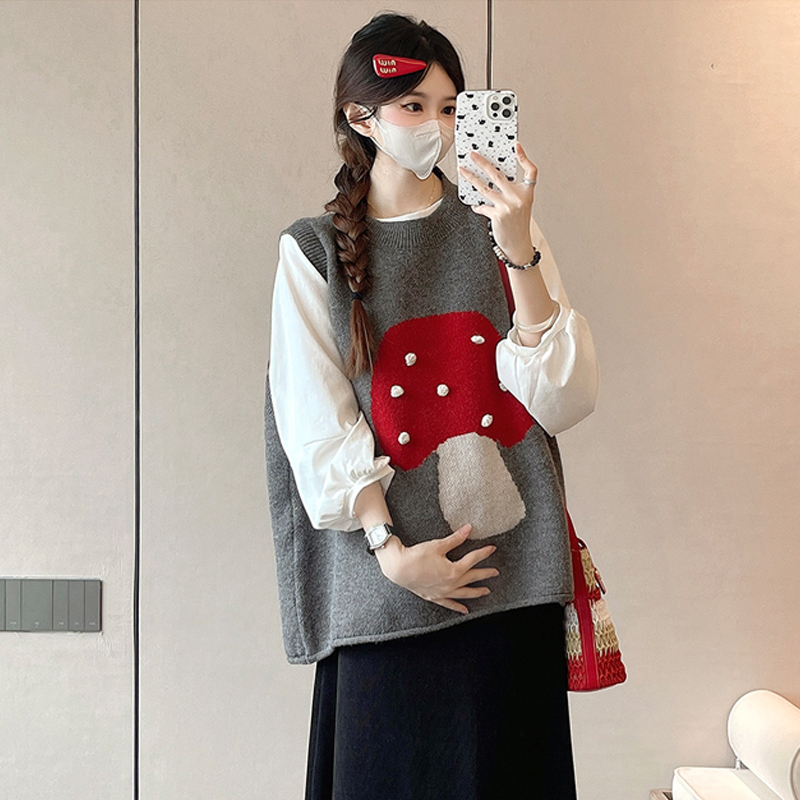 【伊伊】孕妇装2025新款时尚秋冬休闲宽松重工减龄蘑菇针织马甲