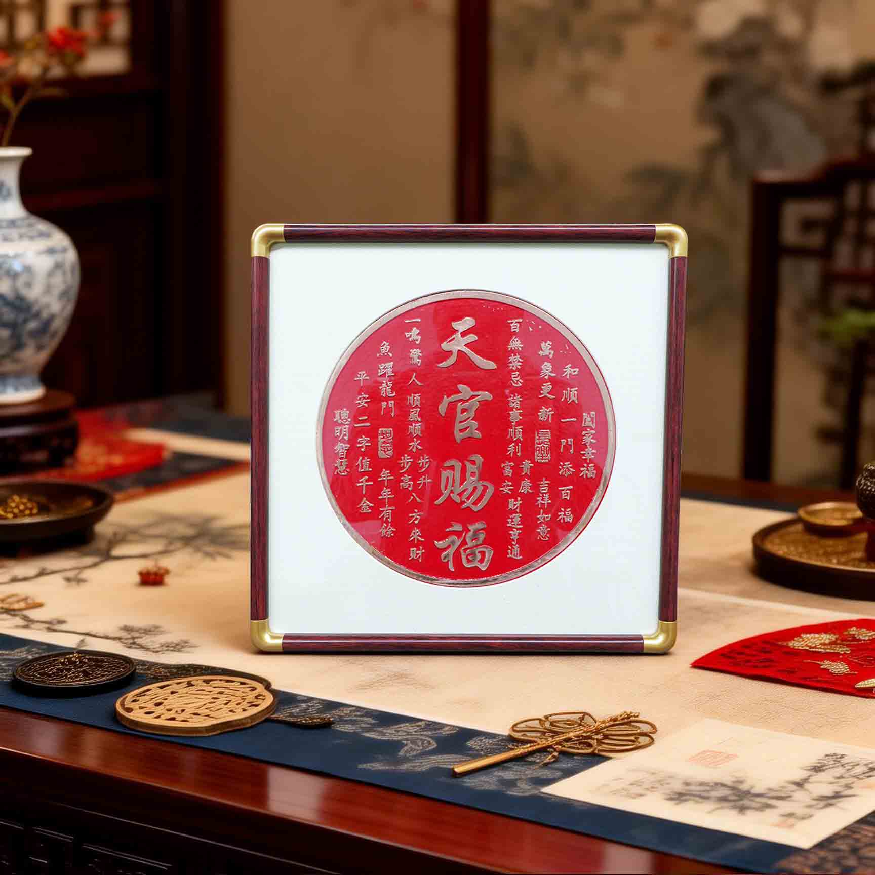 铜板画铜拓画摆台客厅玄关走廊装饰摆件画天官赐福2525