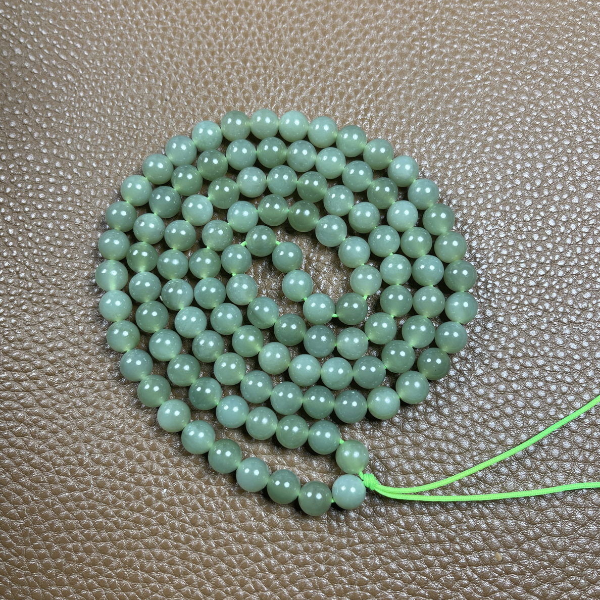 和田玉 青玉圆珠链 卡7 108颗 74cm