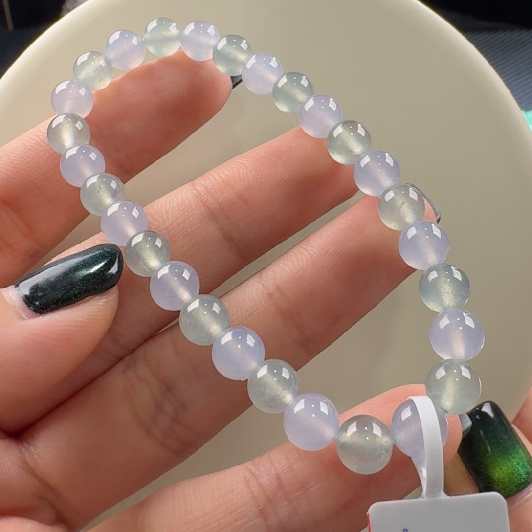 翡翠手链未镶嵌高冰双彩手串卡6.5 梦幻！