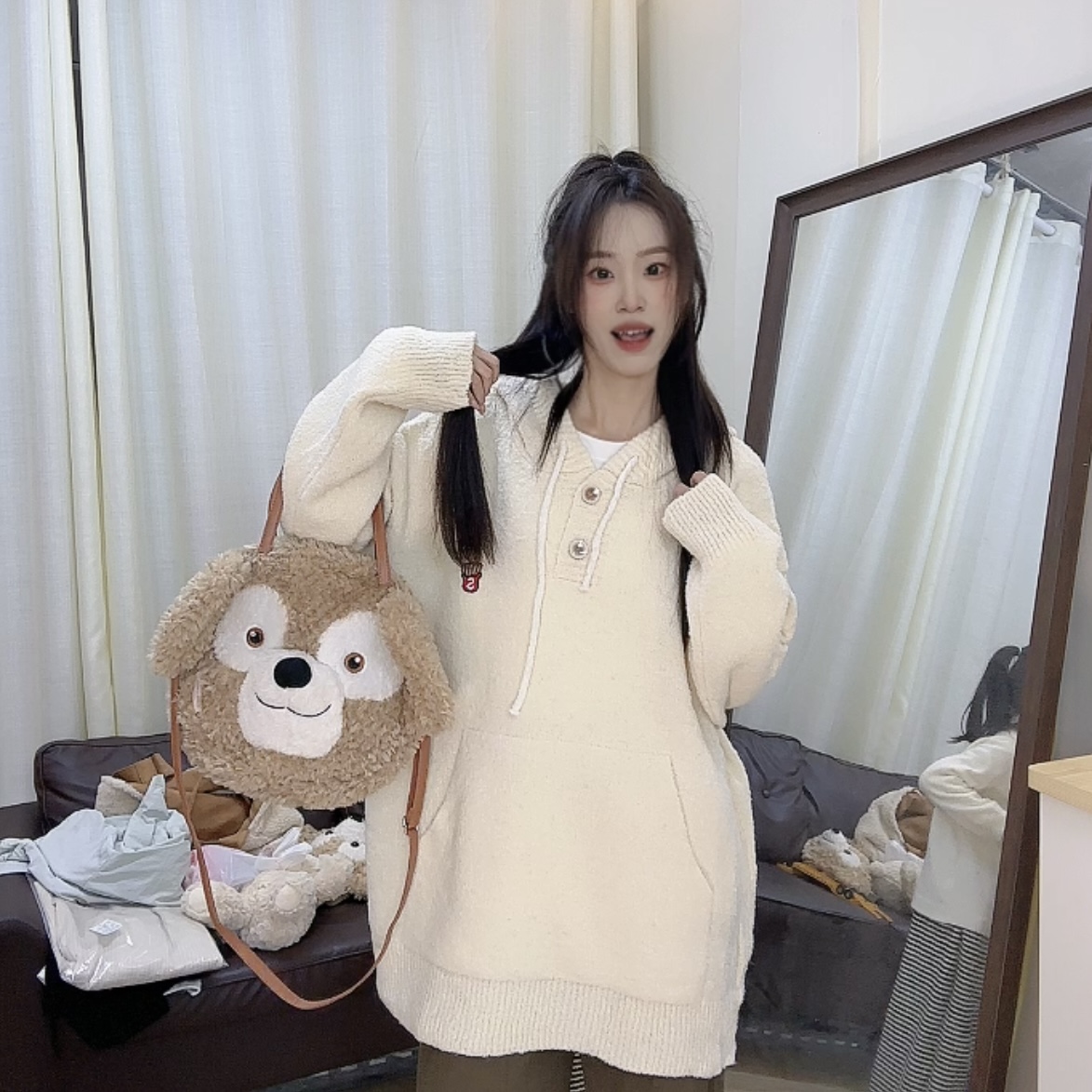 芬芬家【超大版型，太瘦或者小个子慎拍，可以当毛衣裙】连帽薯条毛衣