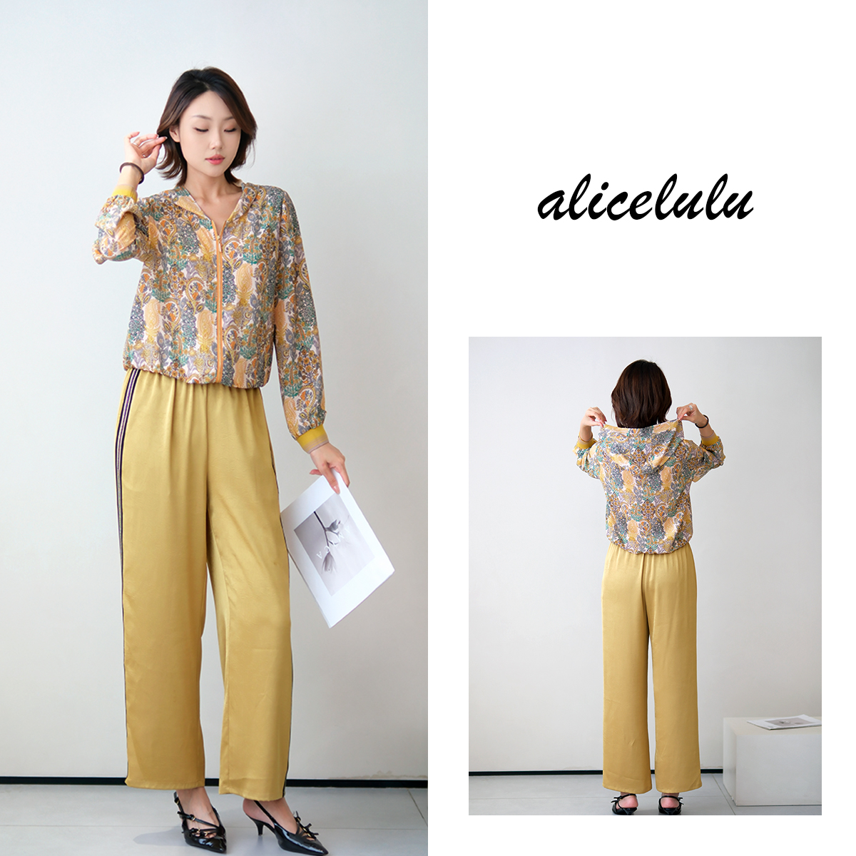 [alicelulu] 优雅轻奢时尚休闲套装气质减龄印花连帽S2143701W