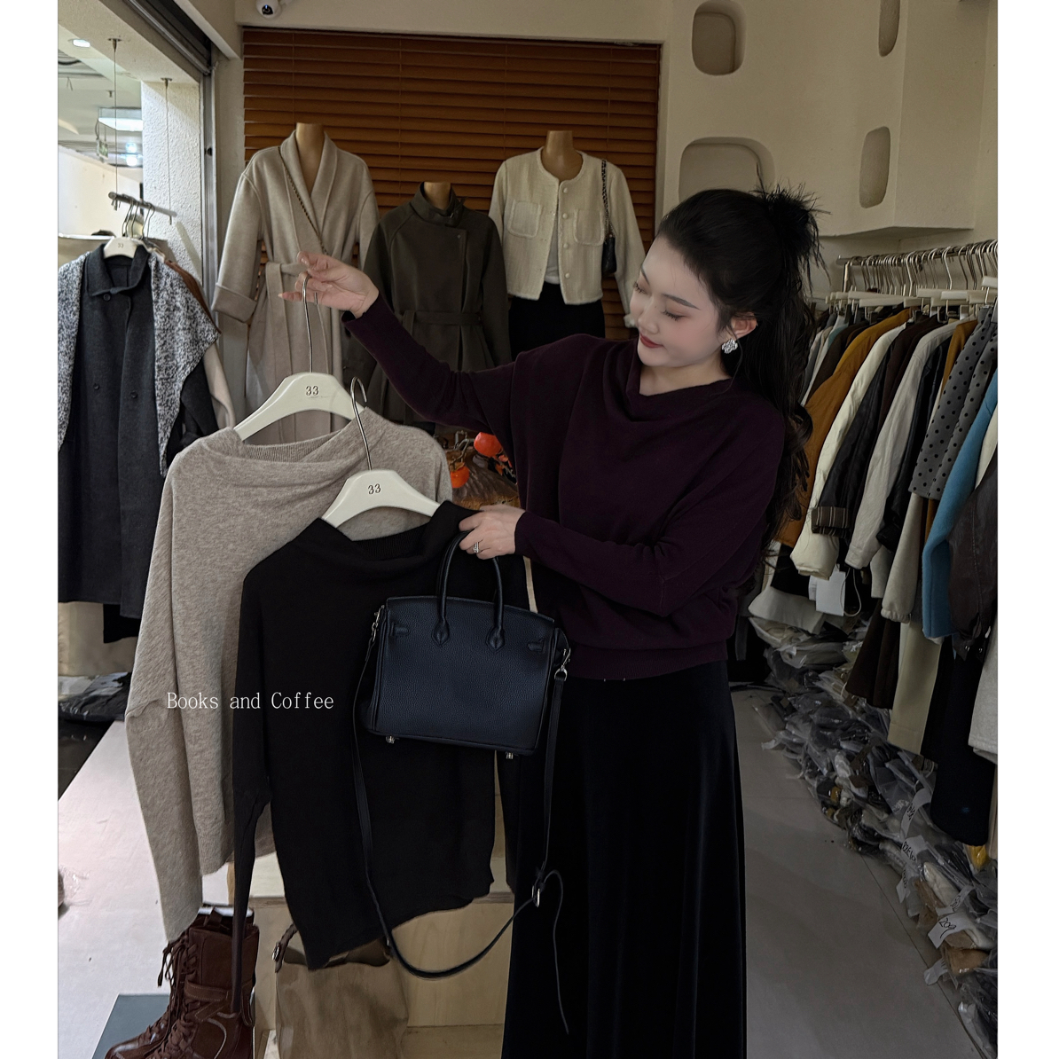 【荡领慵懒】秋冬软糯长袖针织上衣女宽松显瘦内搭外穿荡领打底衫