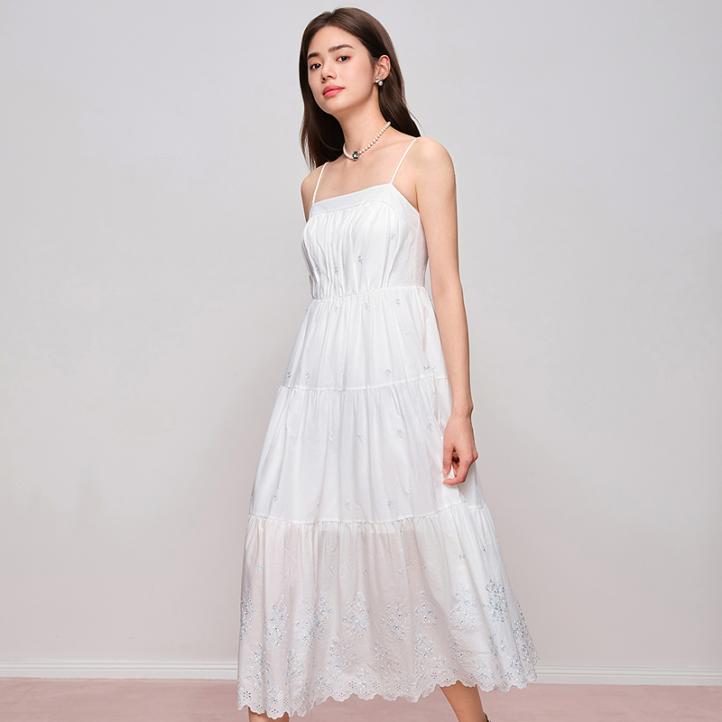 【千颂妮专享】DOUBLOVE质感棉刺绣微国风吊带连衣裙小白裙