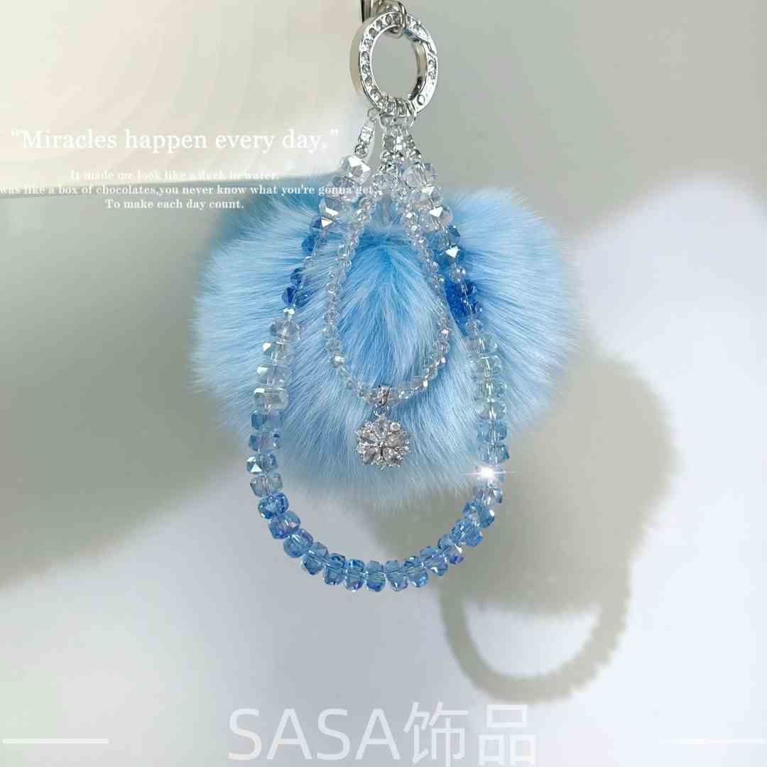 【蓝调】狐狸毛 手机链女款手工高档通用网红时尚防摔手提