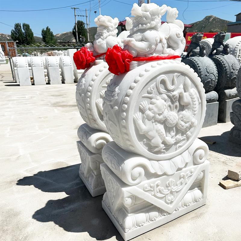 天然汉白玉石雕抱鼓石门墩小象狮子石鼓庭院装饰摆件