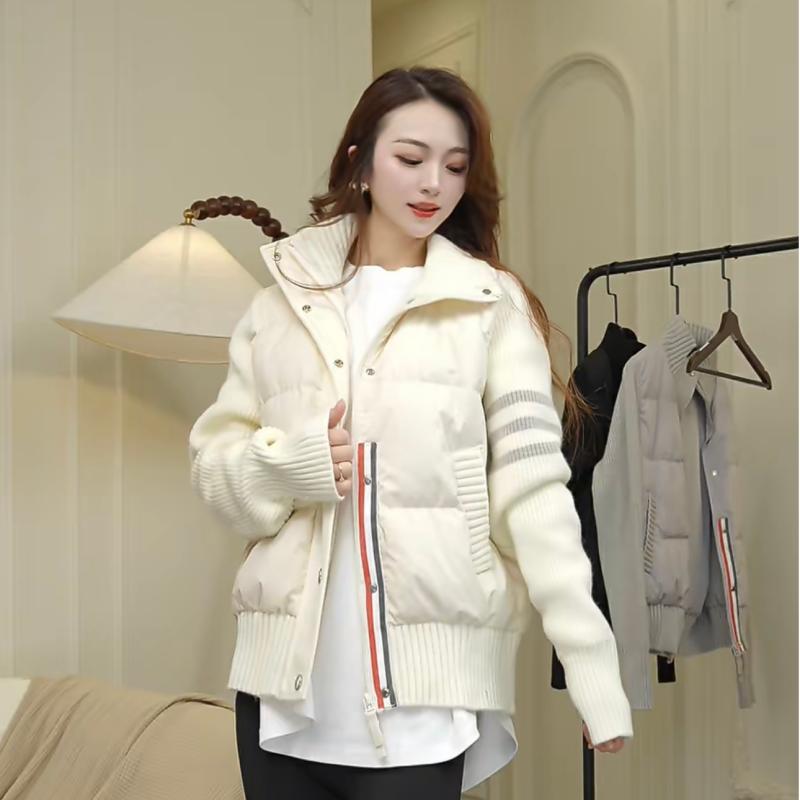 针织拼接短款韩版羽绒服女春秋百搭时髦洋气外套休闲