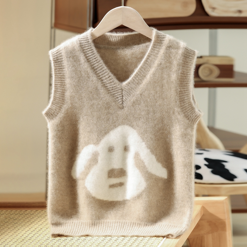 儿童毛衣宽松加厚马甲卡通风上衣童装休闲针织衫女套头V领坎肩