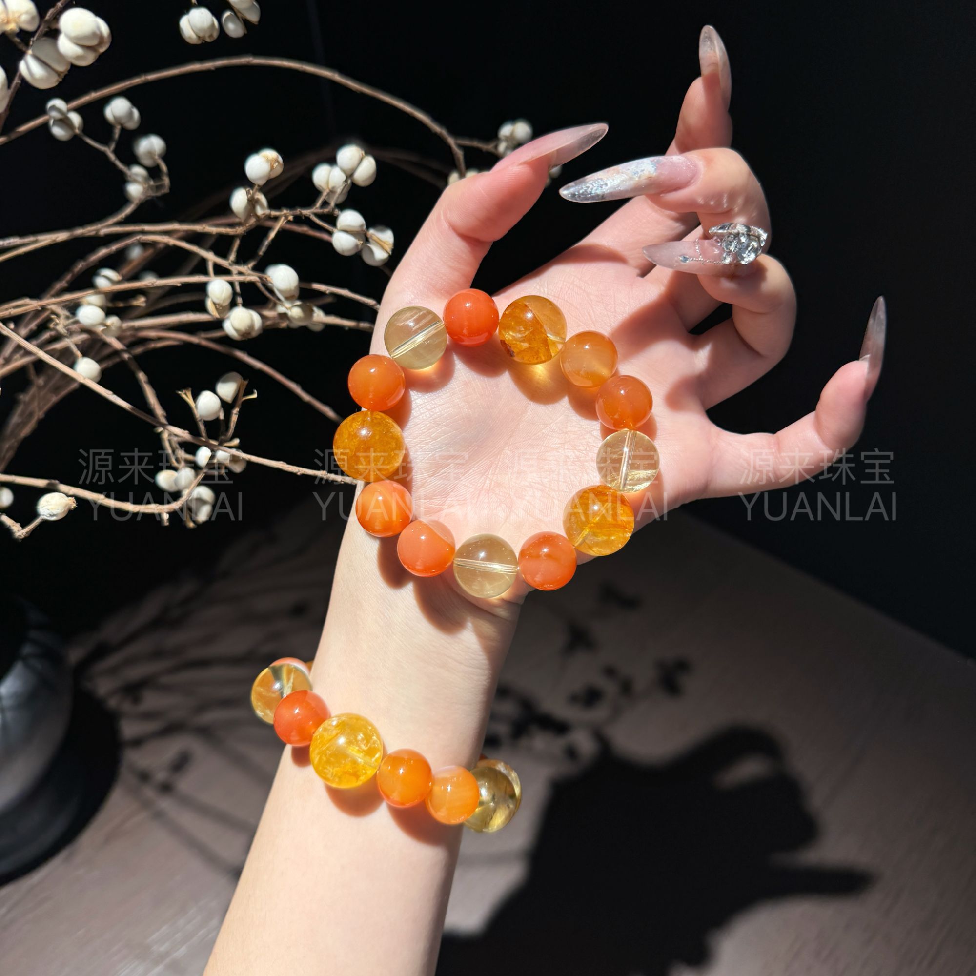 C*秋阳蜜串*胶花玛瑙黄水手串YL3670