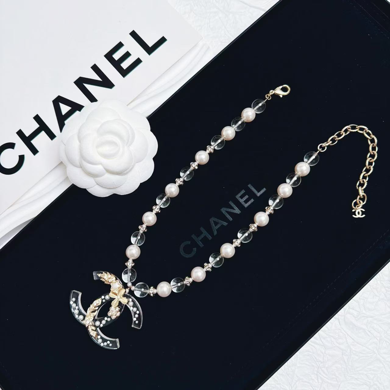 95新 Chanel/香奈儿 柚礼中古/香奈儿雪地双C项链NG412002