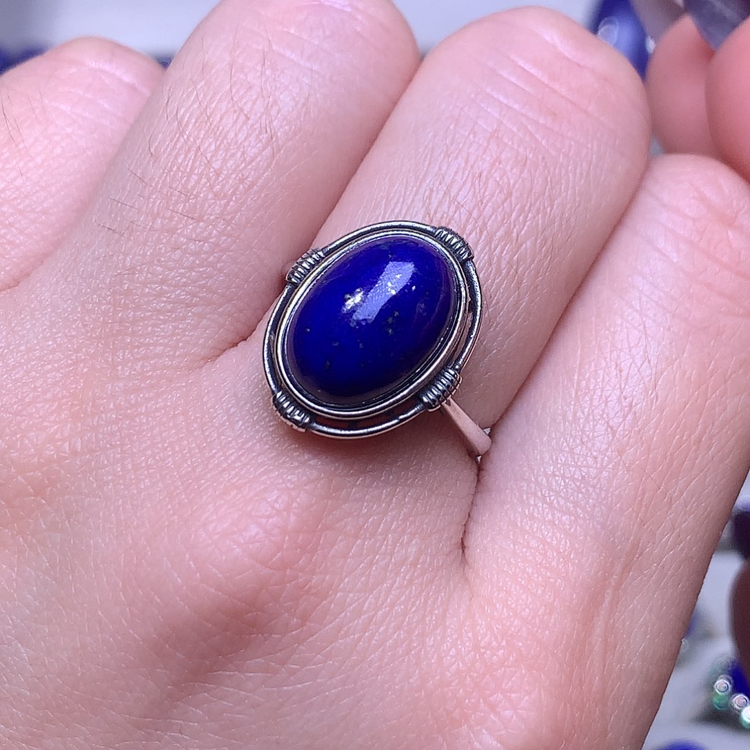 青金石银S925镶嵌戒指18.4m