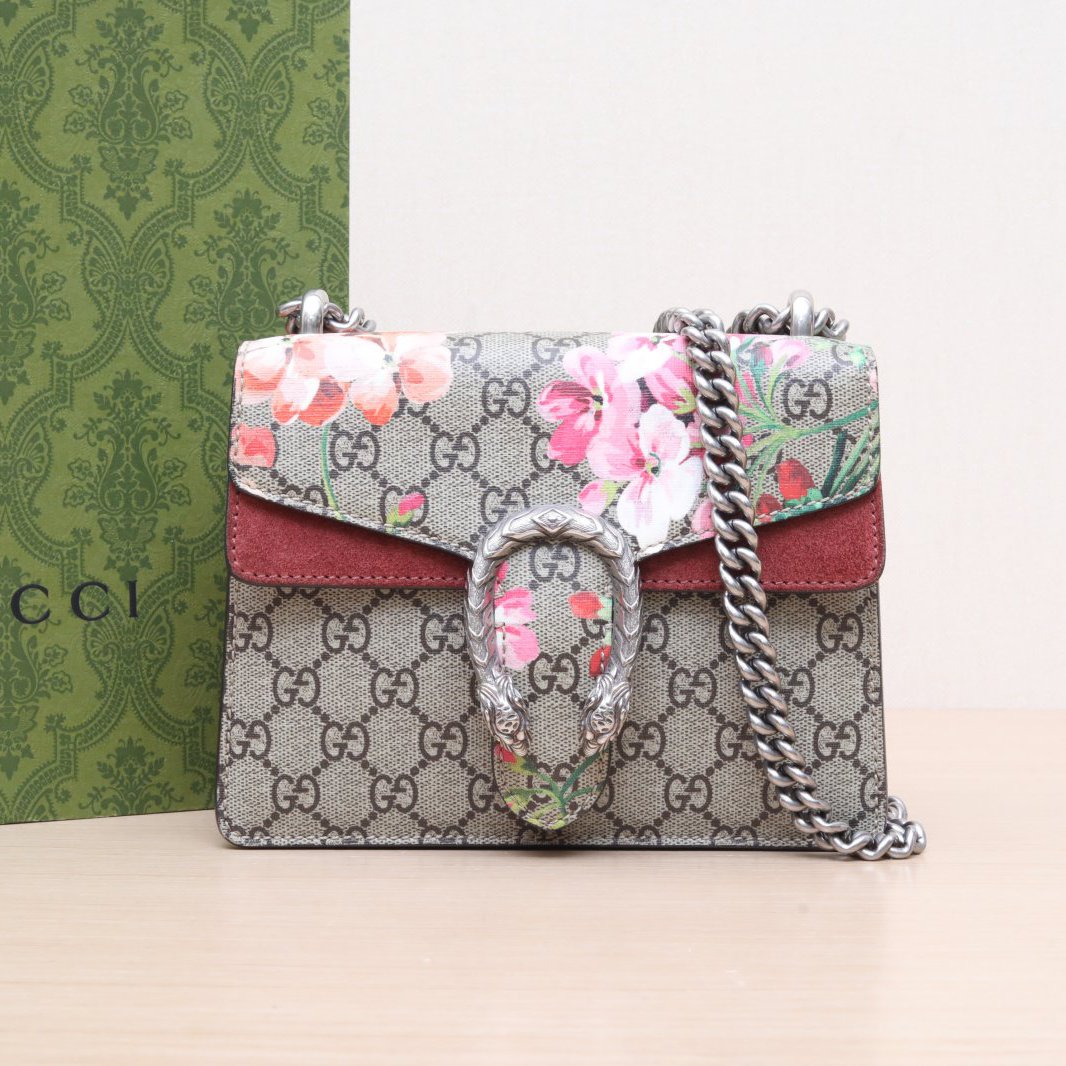 95新 GUCCI/古驰 酒神单肩包 高版 小号 20 PVC 银扣 P205640360