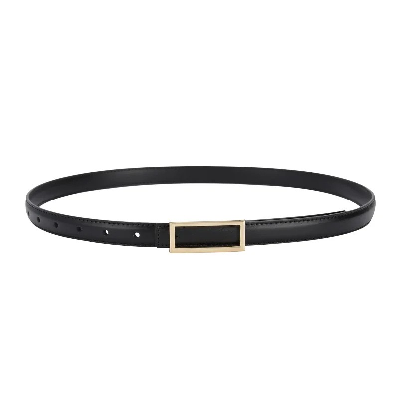 新款皮带时尚百搭爆款合金扣黑色高级感黑皮方扣腰带简约女款金色