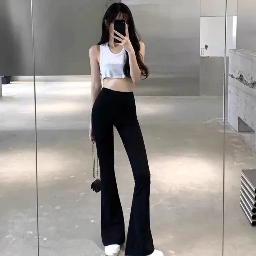 【安心推荐】黑色微喇裤女款高腰显瘦春夏款垂感休闲外穿裤子