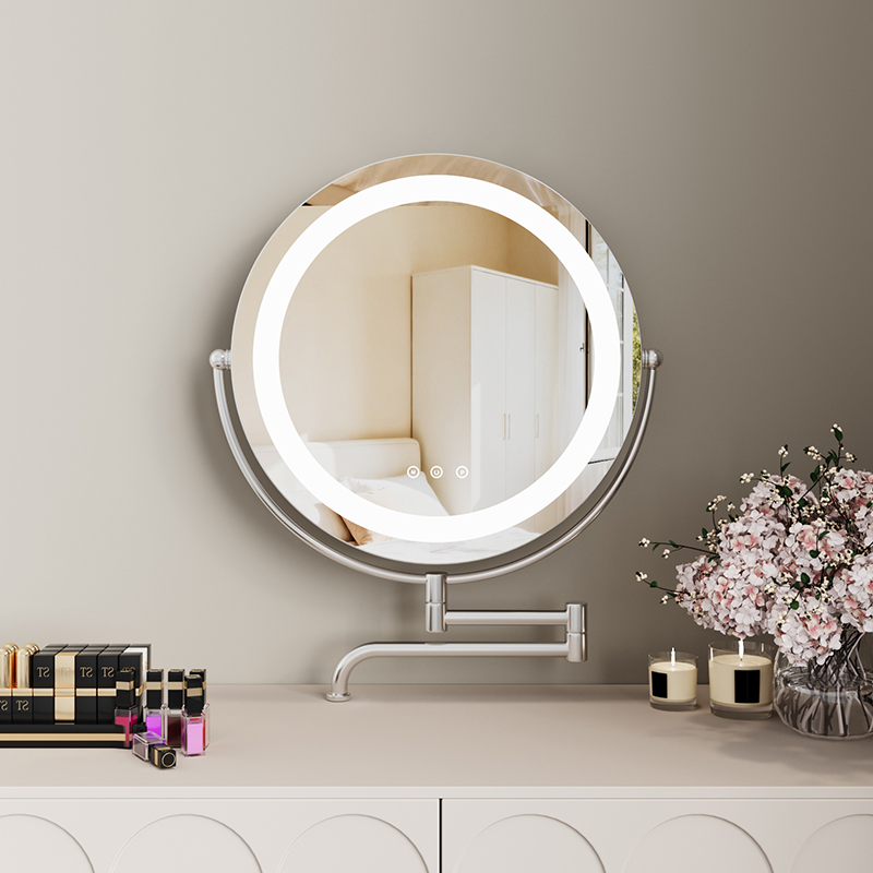 LED摇臂台式旋转化妆镜家用卧室简约带灯梳妆镜摇臂可伸缩折叠镜